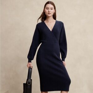 Overlap midi sweater dress navy blue
